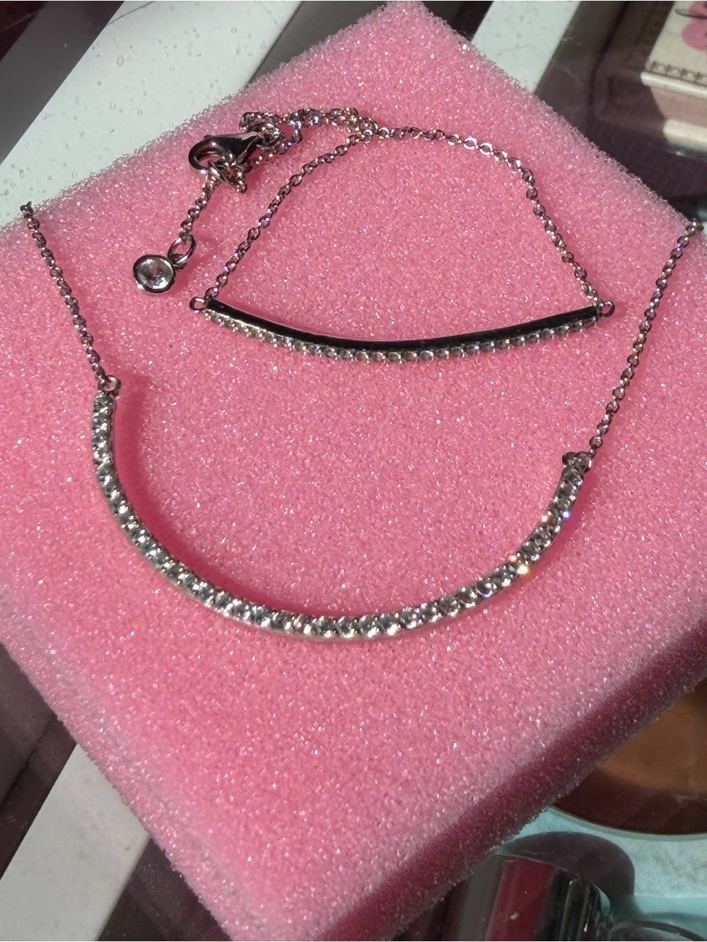 Crislu Platinum Plated Sterling Silver Crystal Bar Necklace and Bracelet Set